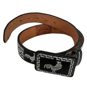 POTRO Belt Western Leather Rooster Embroidered Size 34